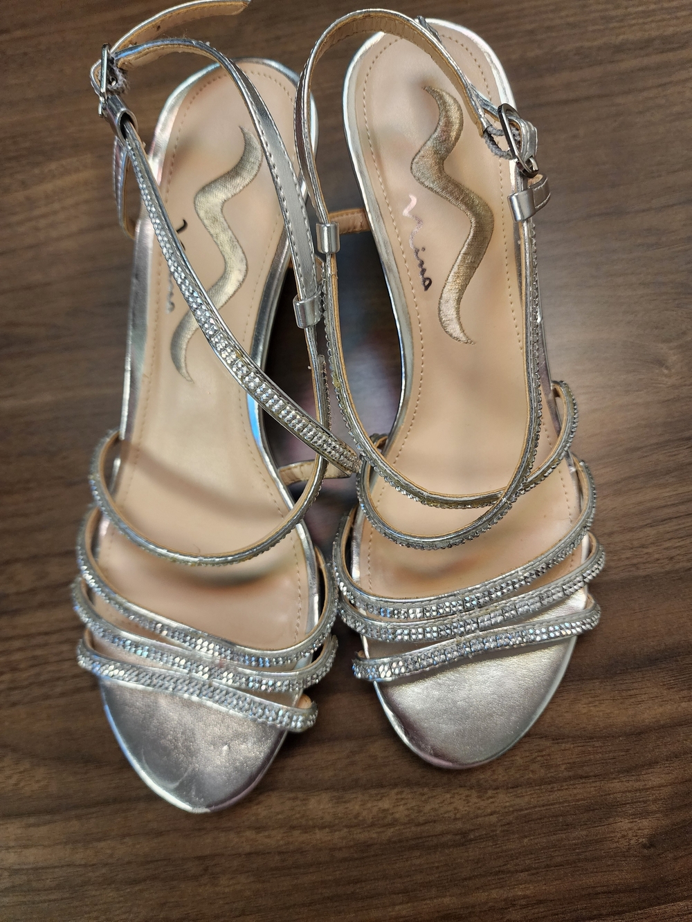 MIA Silver Rhinestone Strappy Slingback Heels
